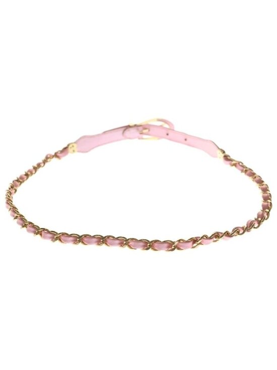Chanel CC Logo Leather Chain Belt Pink Gold